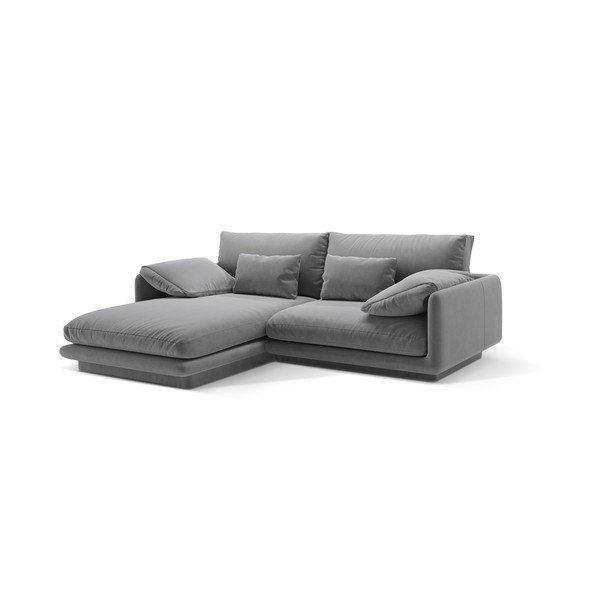 Iš velveto kampinė sofa šviesiai pilkos spalvos (su kairiuoju kampu/su gultu) Torino – Micadoni -image-1