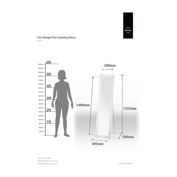 Pastatomas veidrodis su medžio masyvo rėmu 40x160 cm Chic – Premier Housewares-image-2