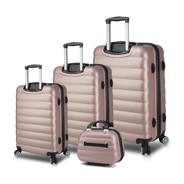 3 rožinių kelioninių lagaminų rinkinys ant ratukų su USB jungtimis My Valice RESSO Travel Set