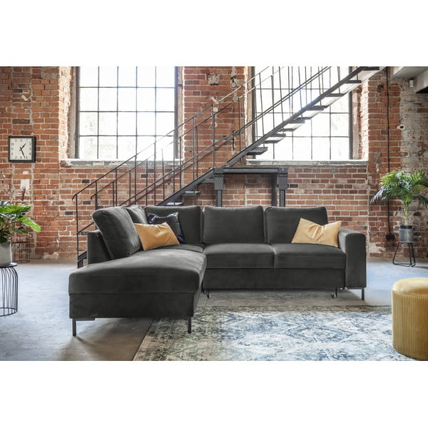 Iš velveto sulankstoma kampinė sofa tamsiai pilkos spalvos (su kairiuoju kampu) Lofty Lilly – Miuform-image-1