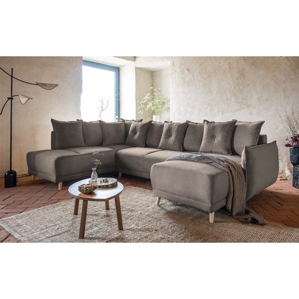 Sulankstoma kampinė sofa iš kordinio velveto šviesiai rudos spalvos (su kairiuoju kampu/„U“ formos) Lazy Lukka – Miuform-image-4