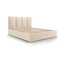Smėlio spalvos aksominė dvigulė lova Mazzini Beds Juniper, 160 x 200 cm