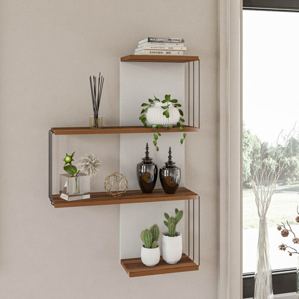 Kelių aukštų sieninė lentyna baltos spalvos/natūralios spalvos iš pušies 64 cm Cambel – Kalune Design-image-1