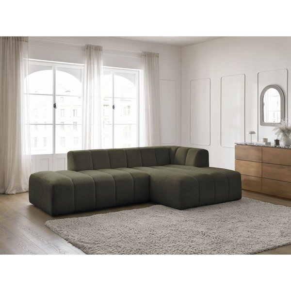 Žalios spalvos iš boucle kampinė sofa (su dešiniuoju kampu/su gultu) Annecy – Bobochic Paris-image-1