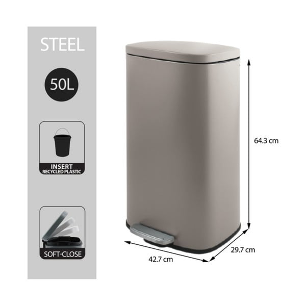 Taupe spalvos iš plieno šiukšliadėžė su pedalu 50 l   Akira – Spirella-image-3