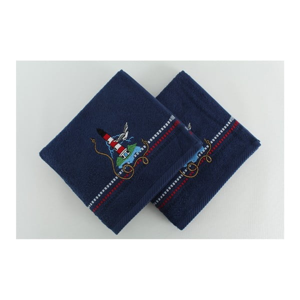 2 tamsiai mėlynų medvilninių rankšluosčių rinkinys Marina Denis, 50 x 90 cm