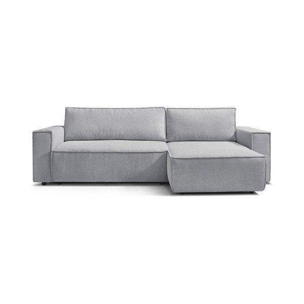 Sulankstoma kampinė sofa šviesiai pilkos spalvos iš kordinio velveto (kintama) Nihad – Bobochic Paris-image-2