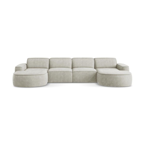 Kreminės spalvos iš šenilinio audinio kampinė sofa („U“ formos) Omao – Makamii