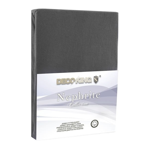 "DecoKing Nephrite" tamsiai pilkas elastingas lakštas, 180/200 x 200 cm-image-1