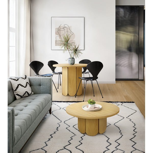 Apvalus natūralios spalvos ąžuolinis staliukas su stalviršiu 78x78 cm Soft - Woodman-image-4