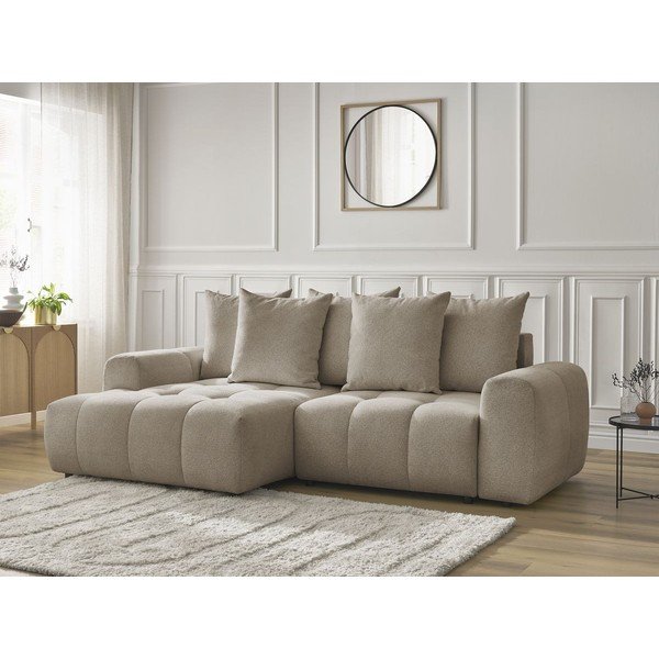 Smėlio spalvos sulankstoma/su sandėliavimo vieta kampinė sofa iš šenilinio audinio (su kairiuoju kampu/su gultu) Roxelane – Bobochic Paris-image-4