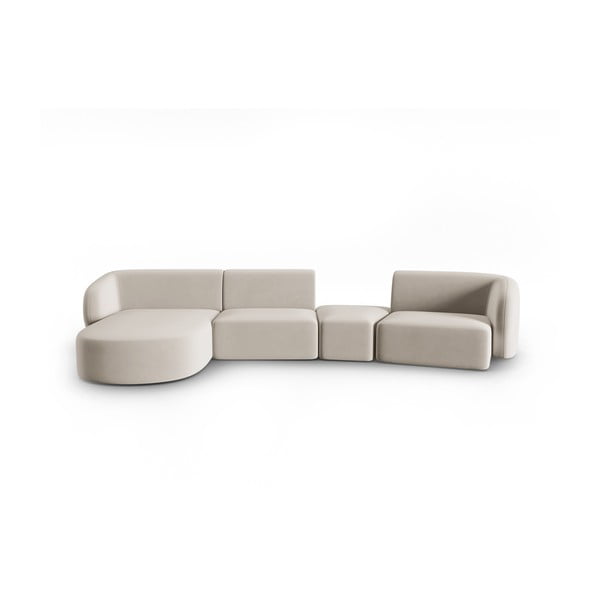 Smėlio spalvos iš velveto kampinė sofa (su kairiuoju kampu/su gultu) Paolo – Milo Casa