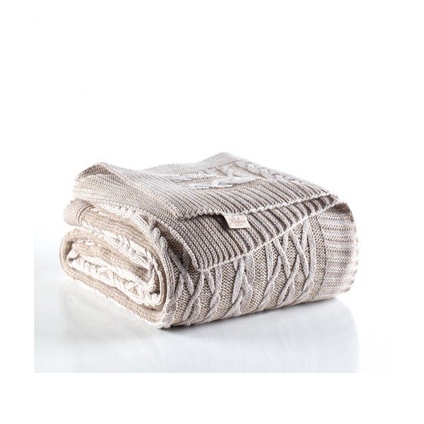 Pilkos ir smėlio spalvos lovatiesė Knit, 220 x 240 cm-image-1