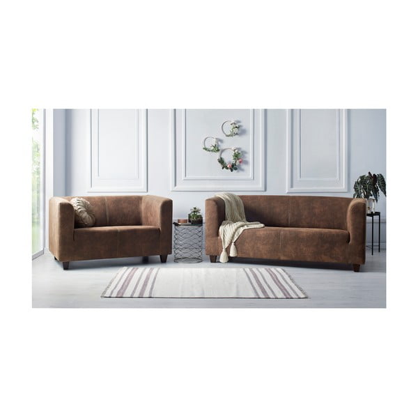 "Bobochic Paris Django Preston" rudos spalvos dvivietės ir trivietės sofos komplektas