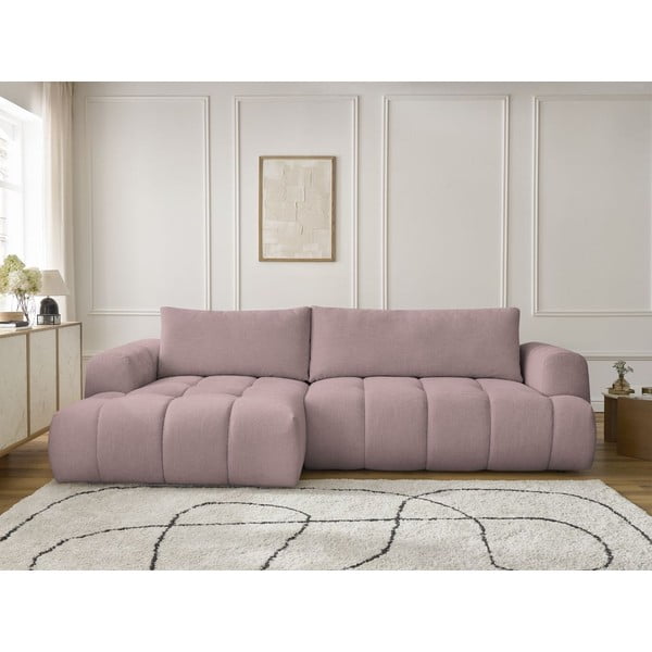 Rožinės spalvos sulankstoma/su sandėliavimo vieta kampinė sofa (su kairiuoju kampu/su gultu) Fuji – Bobochic Paris-image-1
