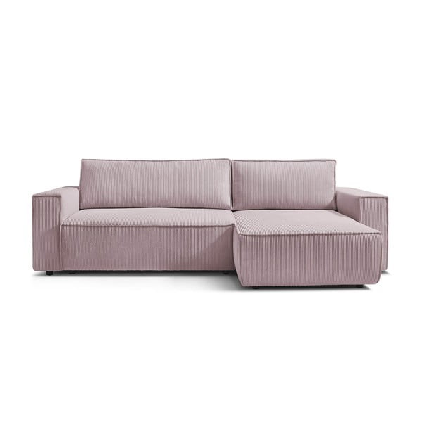 Sulankstoma kampinė sofa šviesiai rožinės spalvos iš kordinio velveto (kintama) Nihad – Bobochic Paris-image-4