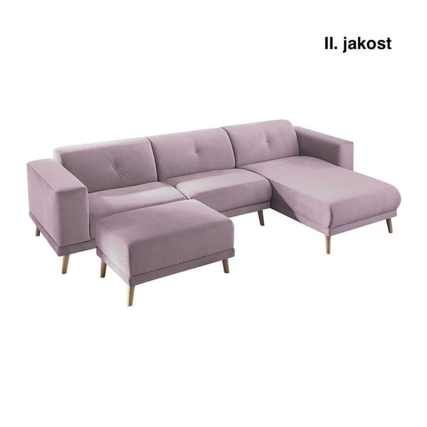 Rožinė kampinė sofa su atramomis kojoms "Bobochic Paris Luna", dešinysis kampas, 308 cm