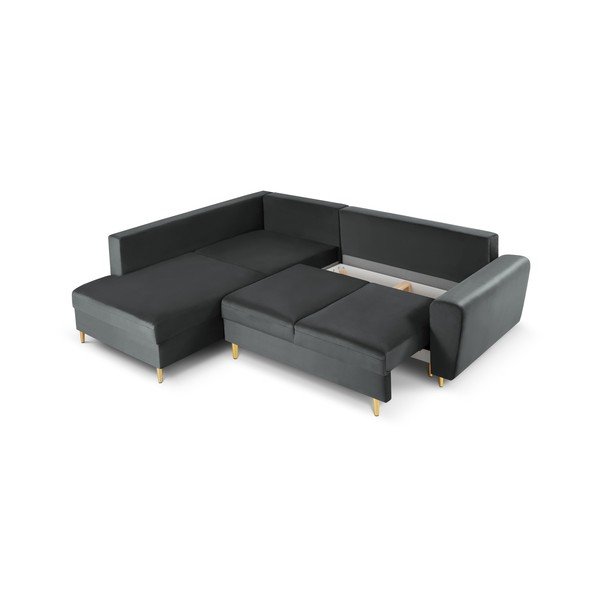 Tamsiai pilkos spalvos iš velveto sulankstoma/su sandėliavimo vieta kampinė sofa (su kairiuoju kampu/„L“ formos) Kyoto – Cosmopolitan Design-image-3