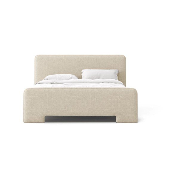 Smėlio spalvos dvigulė lova audiniu dengta su lovos grotelėmis 180x200 cm Eda – Micadoni -image-2