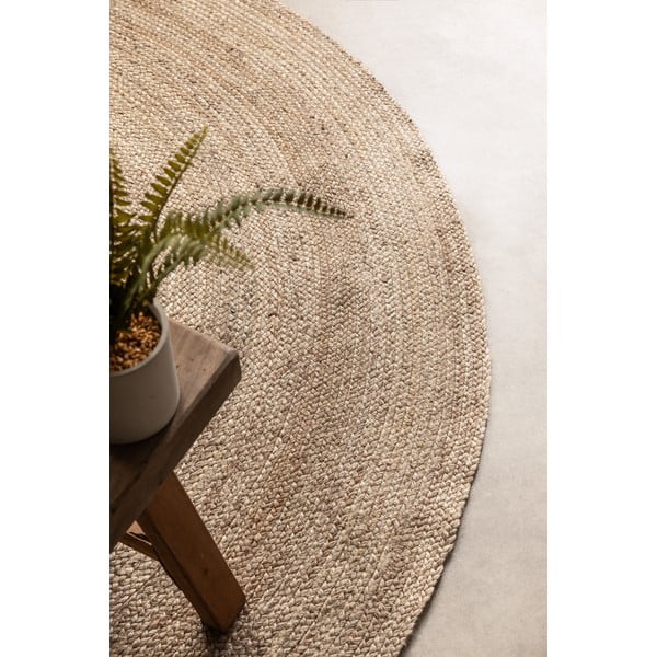 Apverčiamas pilkai smėlinės spalvos iš džiuto apvalios formos kilimas ø 100 cm Braided – Hanse Home-image-4