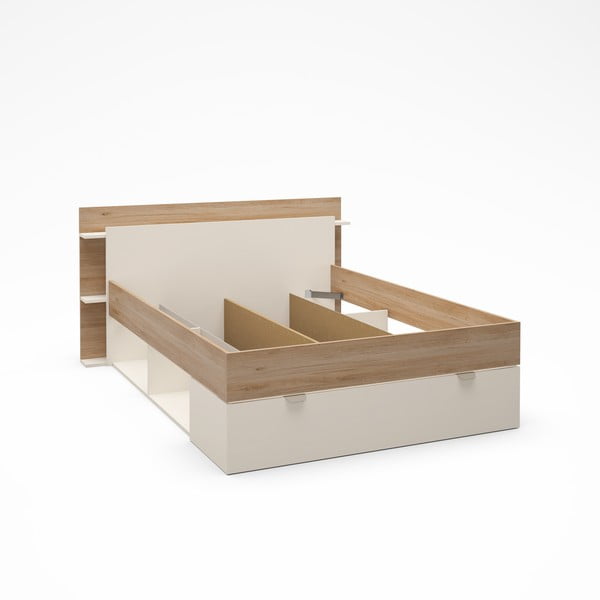 Dvigulė lova baltos spalvos/natūralios spalvos iš ąžuolo su sandėliavimo vieta be grotelių 140x190 cm Albo – Marckeric-image-1