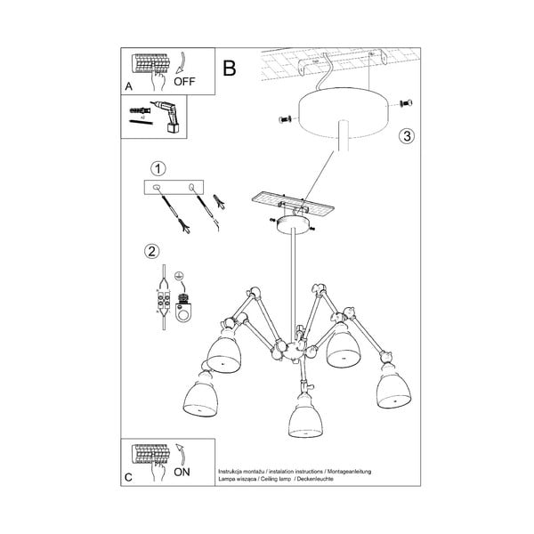 Juodas pakabinamas šviestuvas su metaliniu gaubtu 70x70 cm Matilda Shade - Sollux-image-4