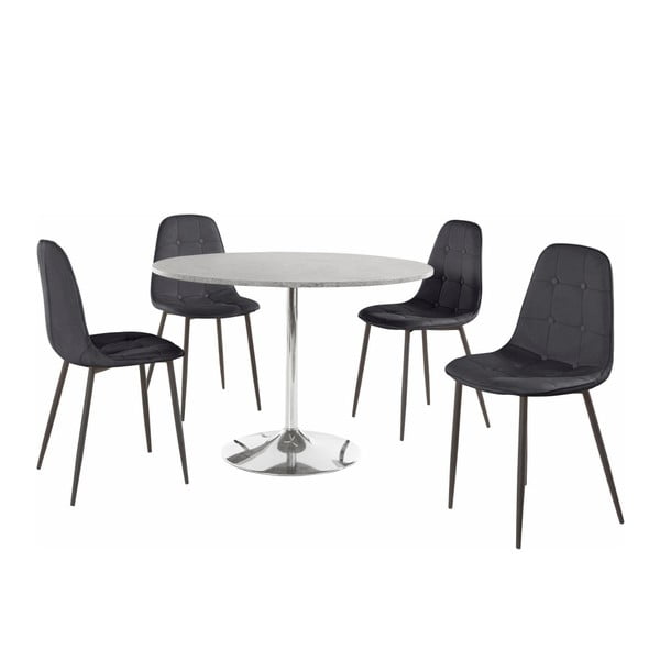 "Støraa Terri" betoninis apvalus valgomojo stalas ir 4 juodos spalvos kėdės