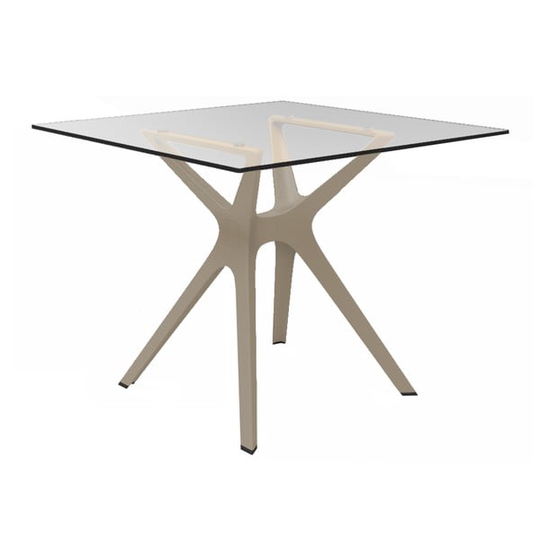 Valgomasis stalas su rudomis kojomis ir stikliniu stalviršiu, tinkamas naudoti lauke "Resol Vela", 90 x 90 cm