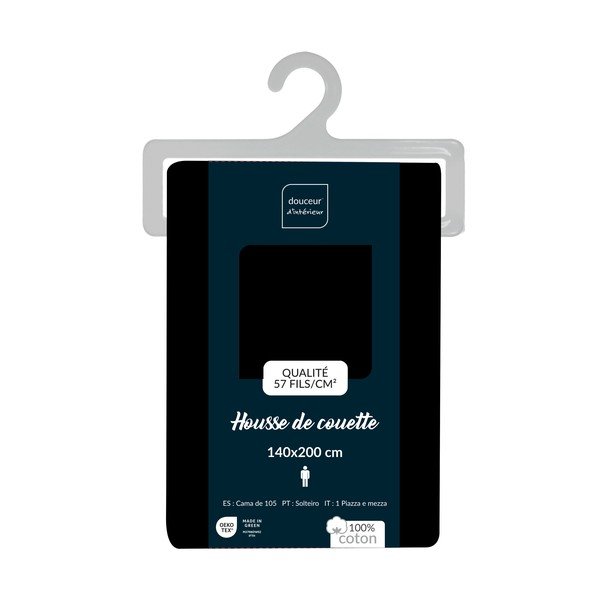 Juodos spalvos iš medvilnės viengulis antklodės užvalkalas 140x200 cm Lina – douceur d'intérieur-image-2