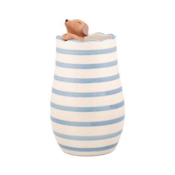 Baltos spalvos iš dolomito  vaza (aukštis 18,5 cm) Peeking Sausage Dog – Sass & Belle