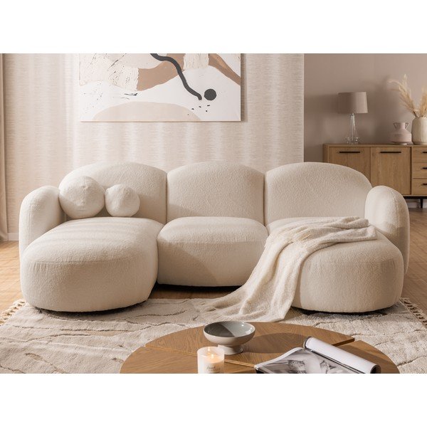 Šviesiai rudos spalvos kampinė sofa iš boucle („U“ formos) Orbit – Ropez-image-1