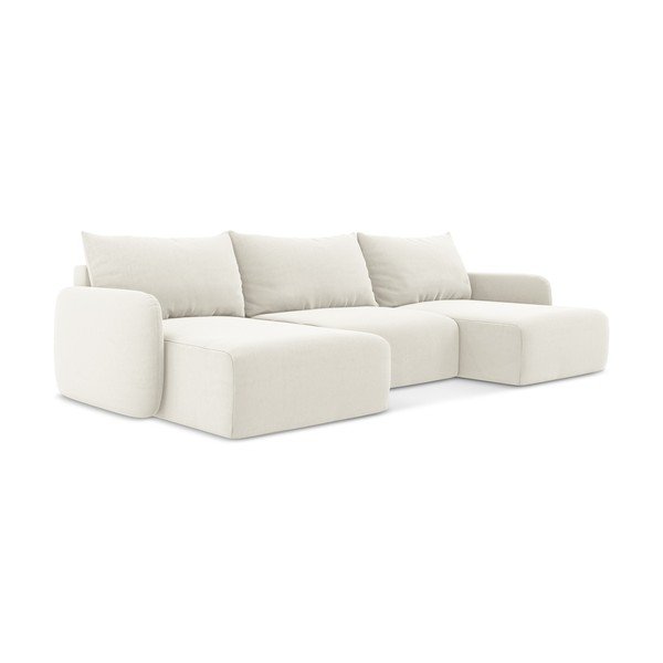 Kreminės spalvos sulankstoma/su sandėliavimo vieta kampinė sofa iš velveto („U“ formos) Kalena – Makamii-image-2