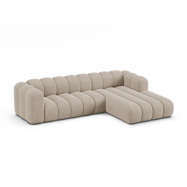 Smėlio spalvos kampinė sofa iš šenilinio audinio (su dešiniuoju kampu/su gultu) Lupine – Micadoni -image-1
