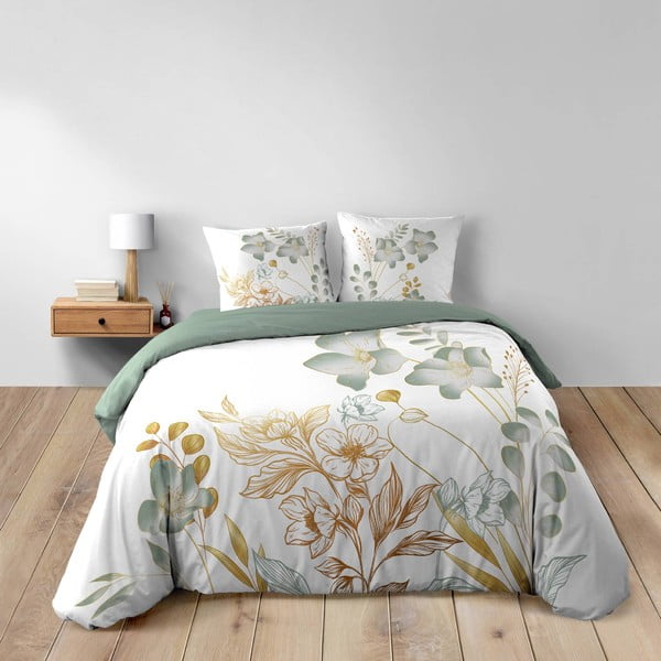 Baltos spalvos/žalios spalvos iš medvilnės dvigulė/itin ilga patalynė 240x220 cm Lolita – douceur d'intérieur