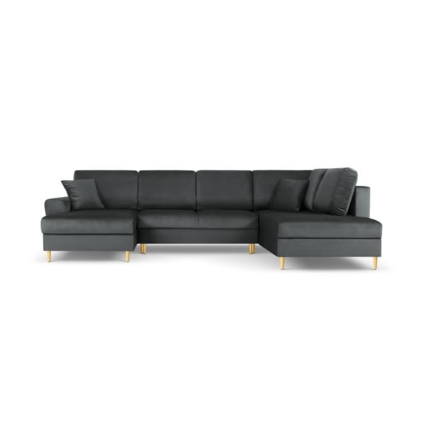 Tamsiai pilkos spalvos iš velveto sulankstoma/su sandėliavimo vieta kampinė sofa (su dešiniuoju kampu/„U“ formos) Kyoto – Cosmopolitan Design