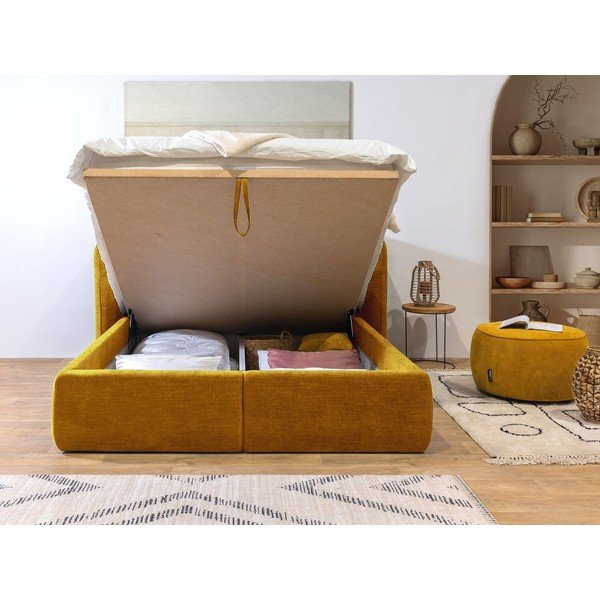 Geltonos spalvos minkšta dvigulė lova su dėže ir tinkleliu 160x200 cm Louise - Bobochic Paris-image-4