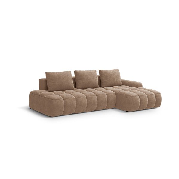 Šviesiai rudos spalvos iš velveto sulankstoma/su sandėliavimo vieta kampinė sofa (su dešiniuoju kampu/su gultu) Linz – Cosmopolitan Design-image-2