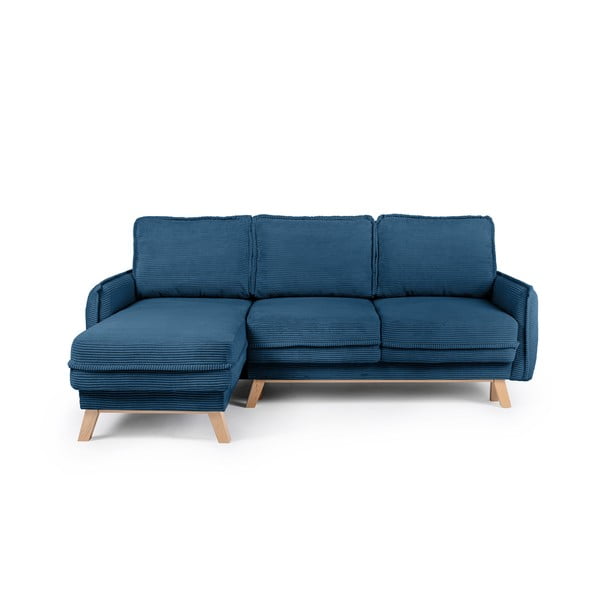 Sulankstoma (kintama) kampinė sofa mėlynos spalvos iš kordinio velveto Tori – Bonami Selection