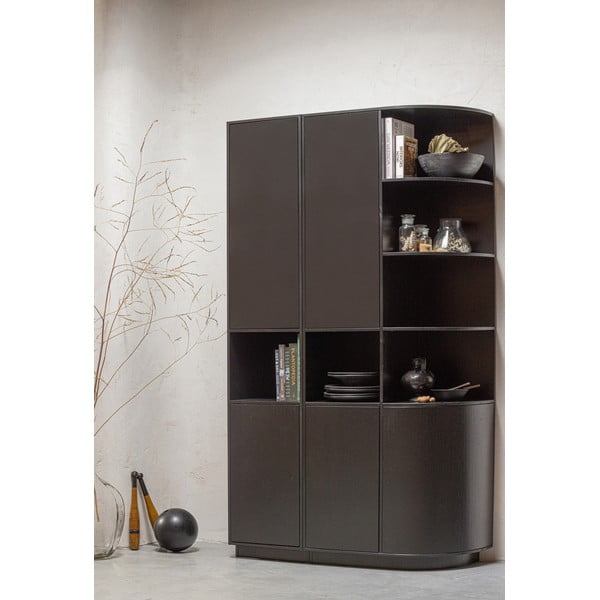 Knygų spinta juodos spalvos iš pušies masyvo 78x210 cm Finca – WOOOD-image-1