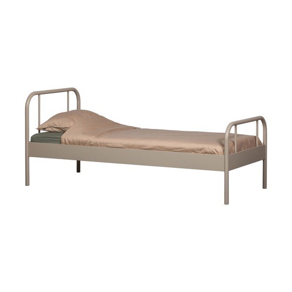 Smėlio spalvos viengulė lova su lovos grotelėmis iš metalo 90x200 cm Mata – WOOOD