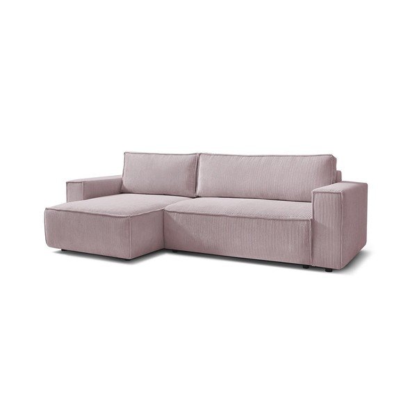 Sulankstoma kampinė sofa šviesiai rožinės spalvos iš kordinio velveto (kintama) Nihad – Bobochic Paris-image-3