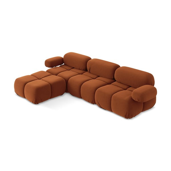 Oranžinės spalvos iš velveto modulinė kampinė sofa Lokua – Makamii-image-1