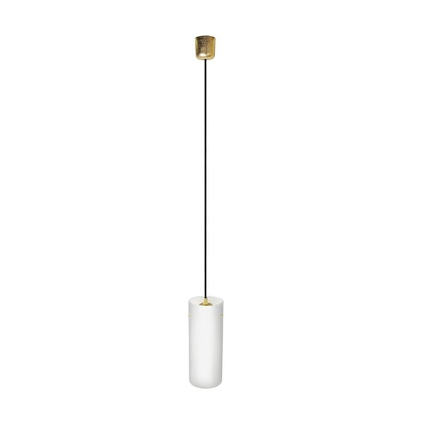 Baltos ir auksinės spalvos pakabinamas šviestuvas su juodu kabeliu ir auksiniu lizdu "Sotto Luce Paipu