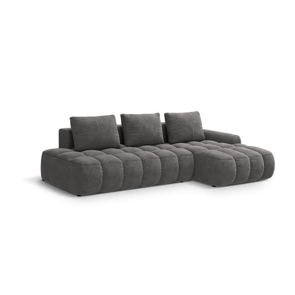 Pilkos spalvos iš velveto sulankstoma/su sandėliavimo vieta kampinė sofa (su dešiniuoju kampu/su gultu) Linz – Cosmopolitan Design-image-2