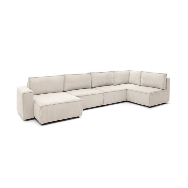 Kampinė sofa kreminės spalvos iš kordinio velveto (su dešiniuoju kampu/„U“ formos) Nihad modular – Bobochic Paris-image-3