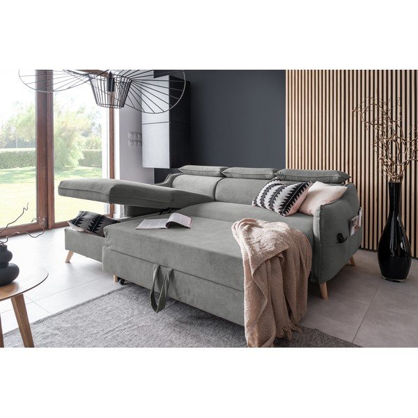 Sulankstoma kampinė sofa iš velveto šviesiai pilkos spalvos (su kairiuoju kampu) Sweet Harmony – Miuform-image-4