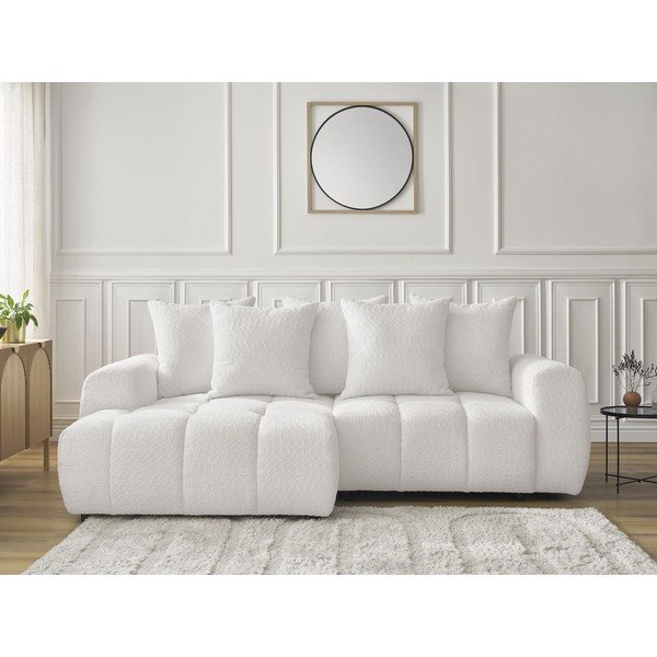 Baltos spalvos sulankstoma/su sandėliavimo vieta kampinė sofa iš boucle (su kairiuoju kampu/su gultu) Roxelane – Bobochic Paris-image-1