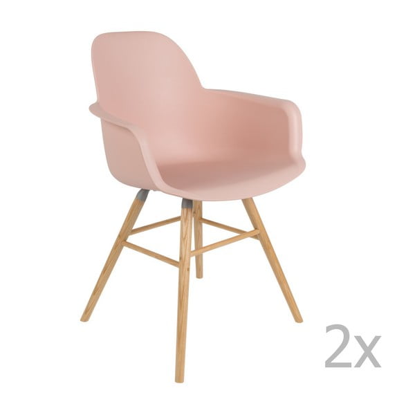 2 rožinių "Zuiver Albert Kuip" kėdžių su porankiais rinkinys