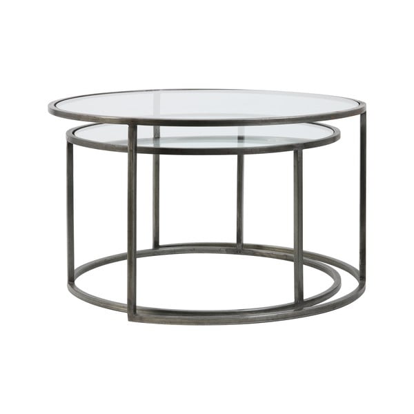 Pilko stiklo apvalūs kavos staliukai, 2 vnt., ø 75 cm Duarte - Light & Living-image-3