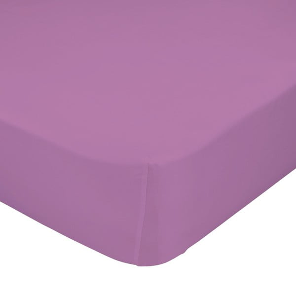 Violetinės spalvos grynos medvilnės elastinga paklodė Basic, 90 x 200 cm